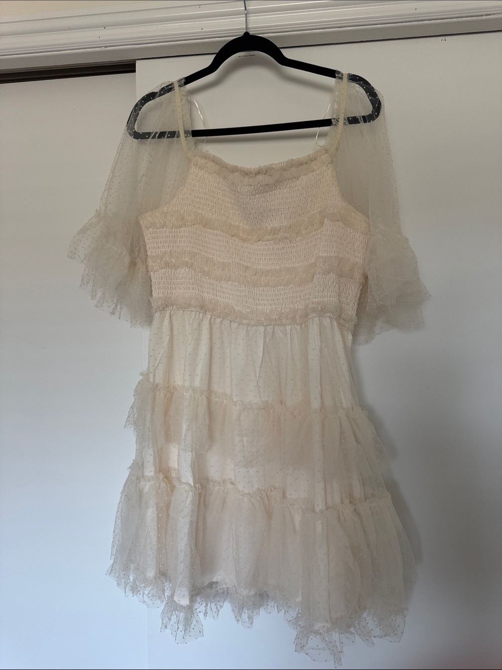 The Post Cream Ruffled Tulle Dot Dress